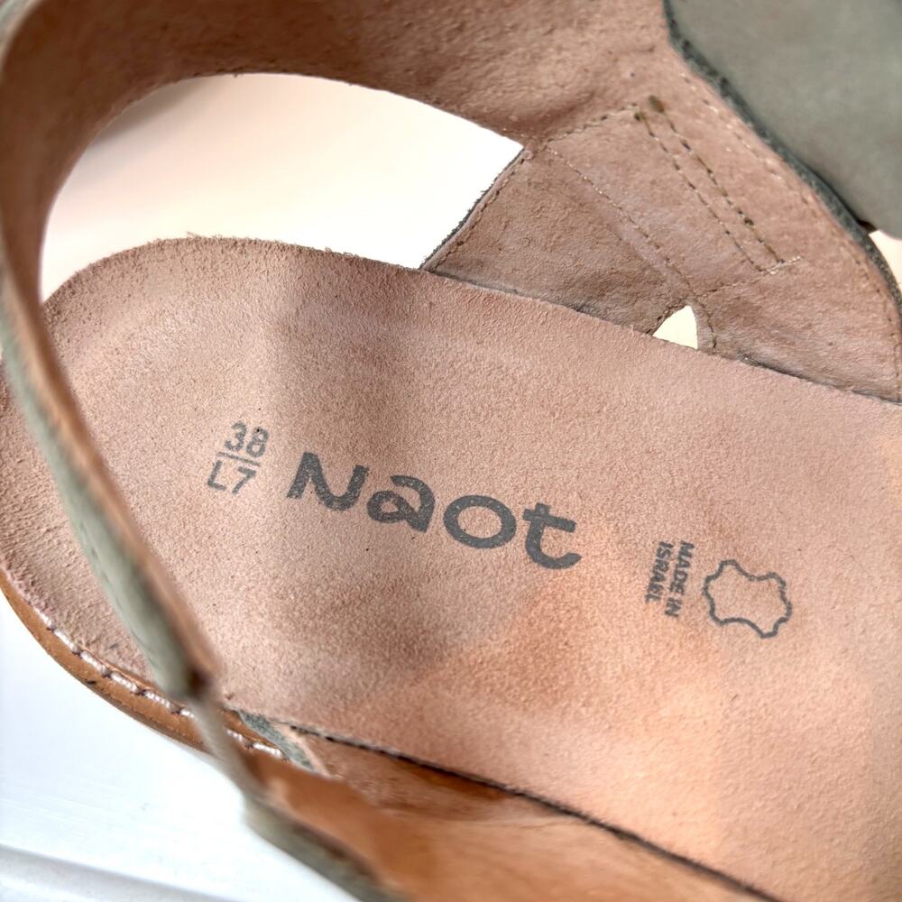 Naot Platform Wedge Sandals Green Nubuck Leather Slingback Women's Size 7 EU 38 - Picture 10 of 12